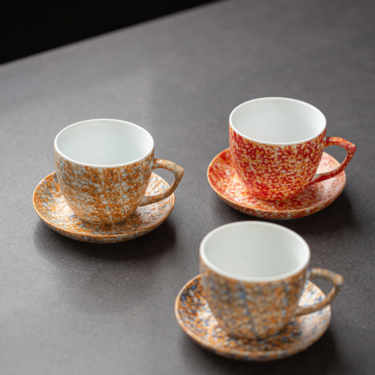 Ceramic Coffee Cups and Saucers Set High-value Retro Mug Splash-ink Coarse Pottery Kiln Hotel Flower Cups Home Decoration