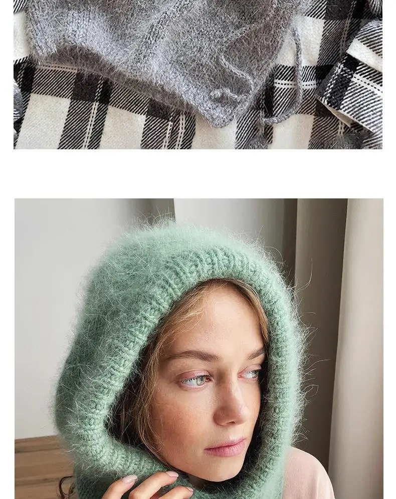 Winter mützen für Frauen Mädchen warme Kapuzen schal Mütze für weibliche Jugend Sturmhaube Stricken Schädel kappe Ohr klappe – Detail 8