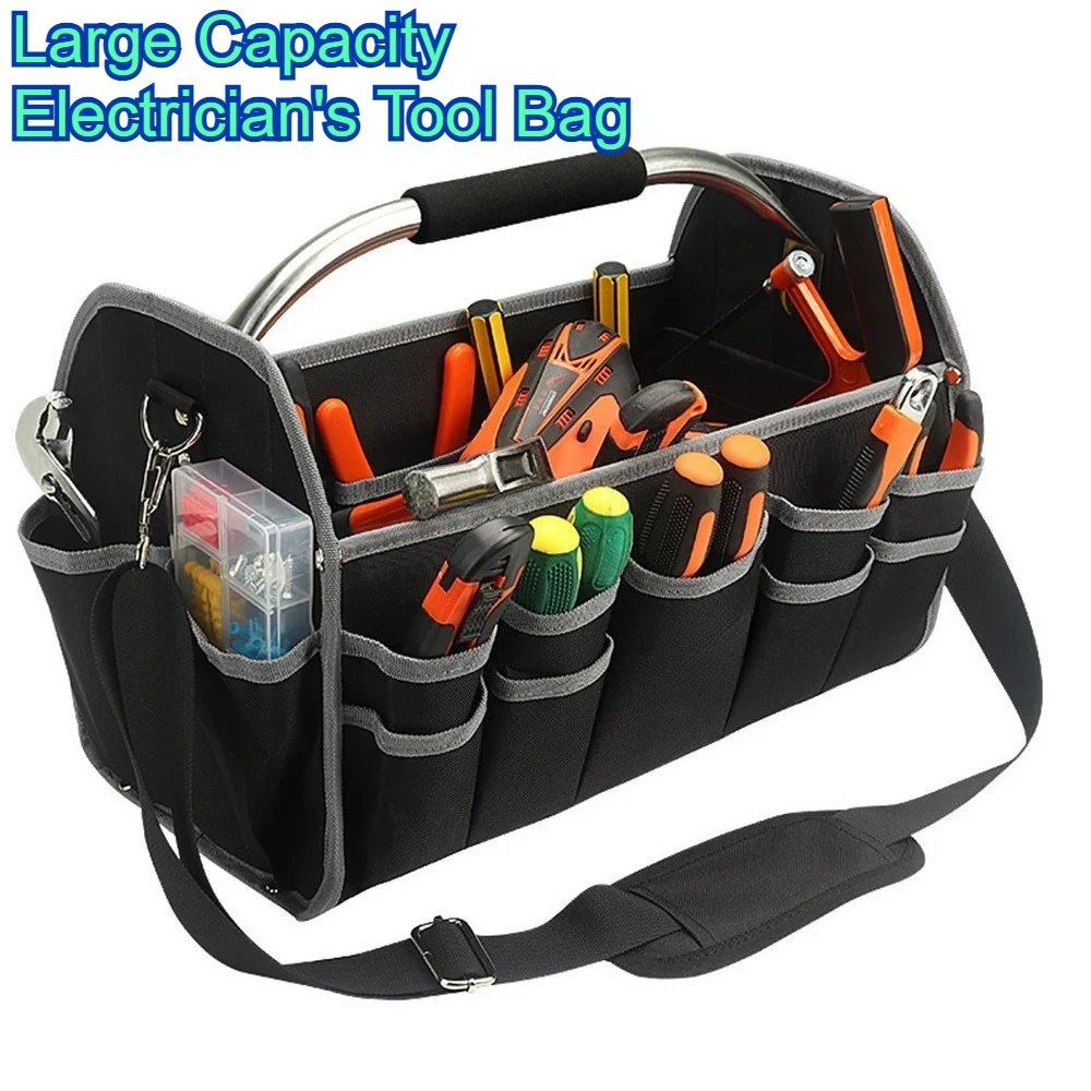 

16 Inch Heavy Duty Electrician's Tool Bag Large Capacity Woodworking Handbag Open Top Softsided Storage Organizer Toolbag