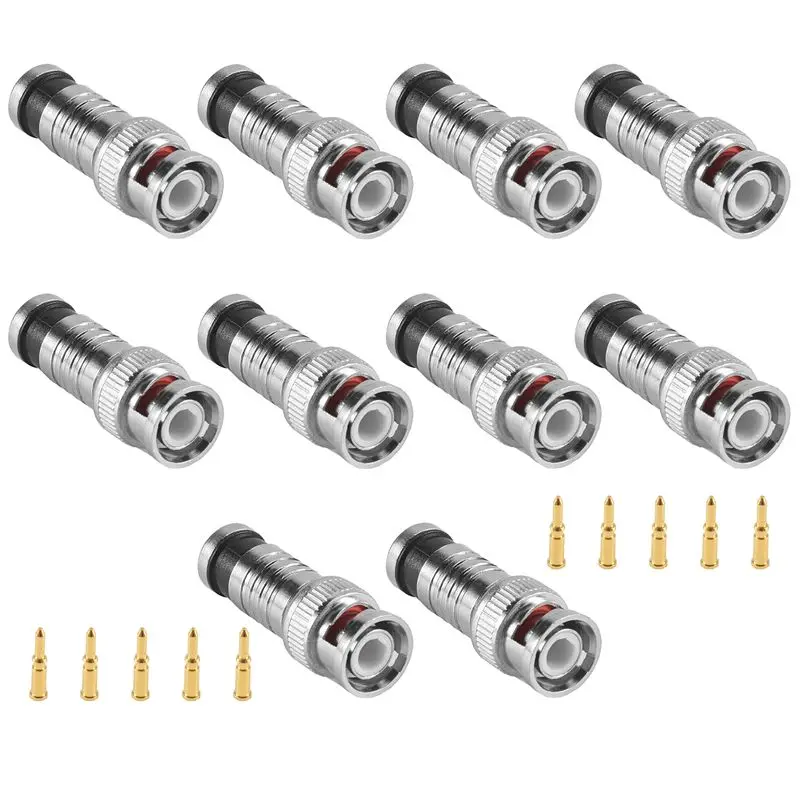 B63B-10 Pcs BNC Compression Connector For Coax RG59 Cable CCTV Cameras