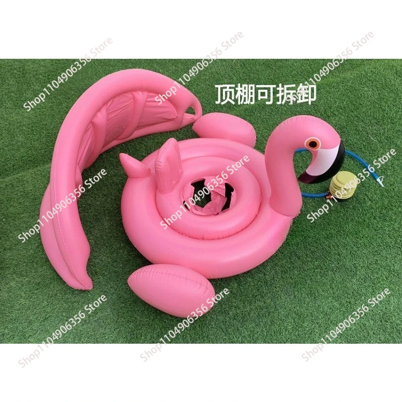 for Children's swimming ring 1-3 years old with awning Flamingo sitting ring Baby seat ring Water  Child mount