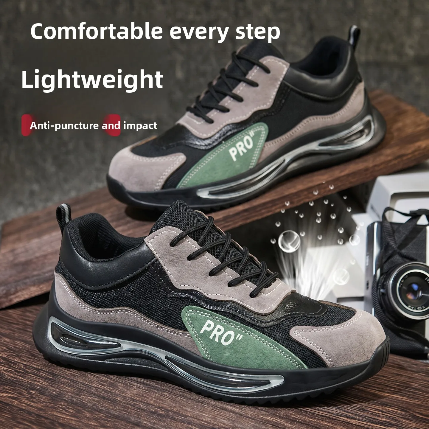 Men's Safety Shoes Lightweight Comfortable with Steel Plate Anti-impact Puncture Resistant Wear-Resistant Soft Bottom Work Boots