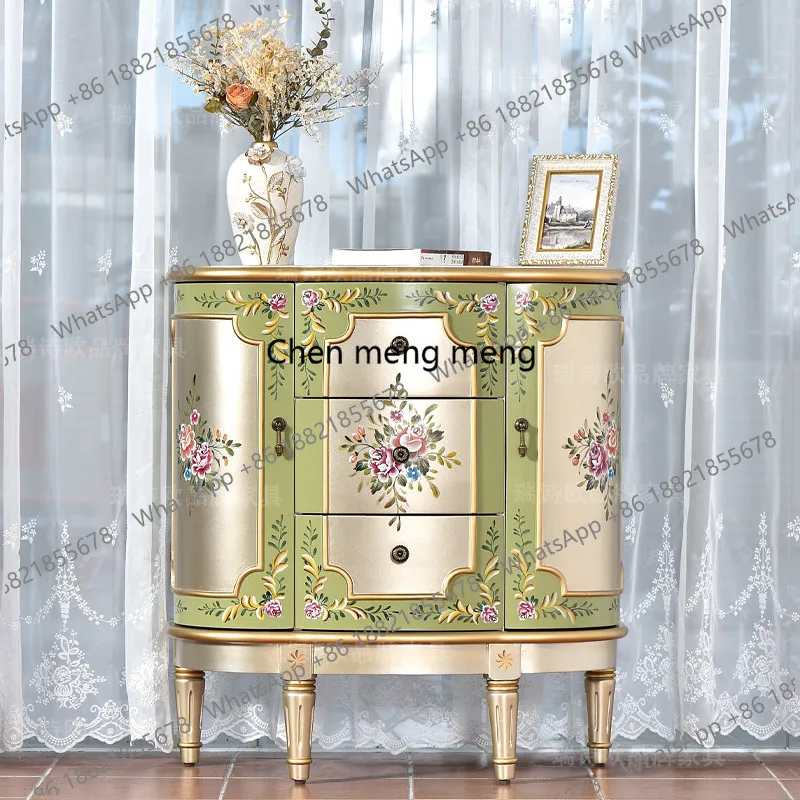 

Европейский полукруглый приставной шкаф из массива дерева для гостиной, премиум-класса, в ретро-стиле, с окрашенной отделкой.