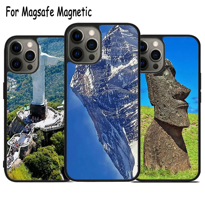 Various World Landmarks Wireless Charge Magsafe Phone Case For iPhone 15 16 14 13 11 12 Pro Max Plus Magnetic Bumper Cover