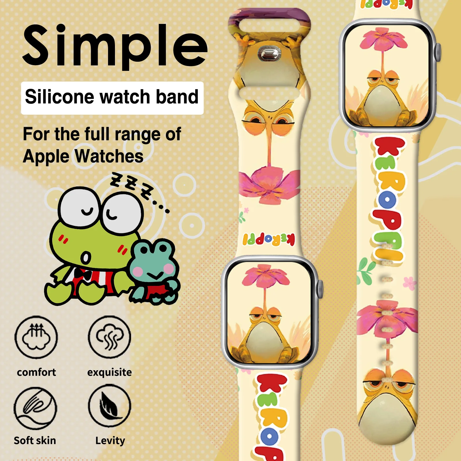 Sanrio Keroppi Series Print Strap for Apple Watch 11 10 9 SE Silicone Band Replaceable Watchband for iWatch 46mm 42mm 41mm 40mm