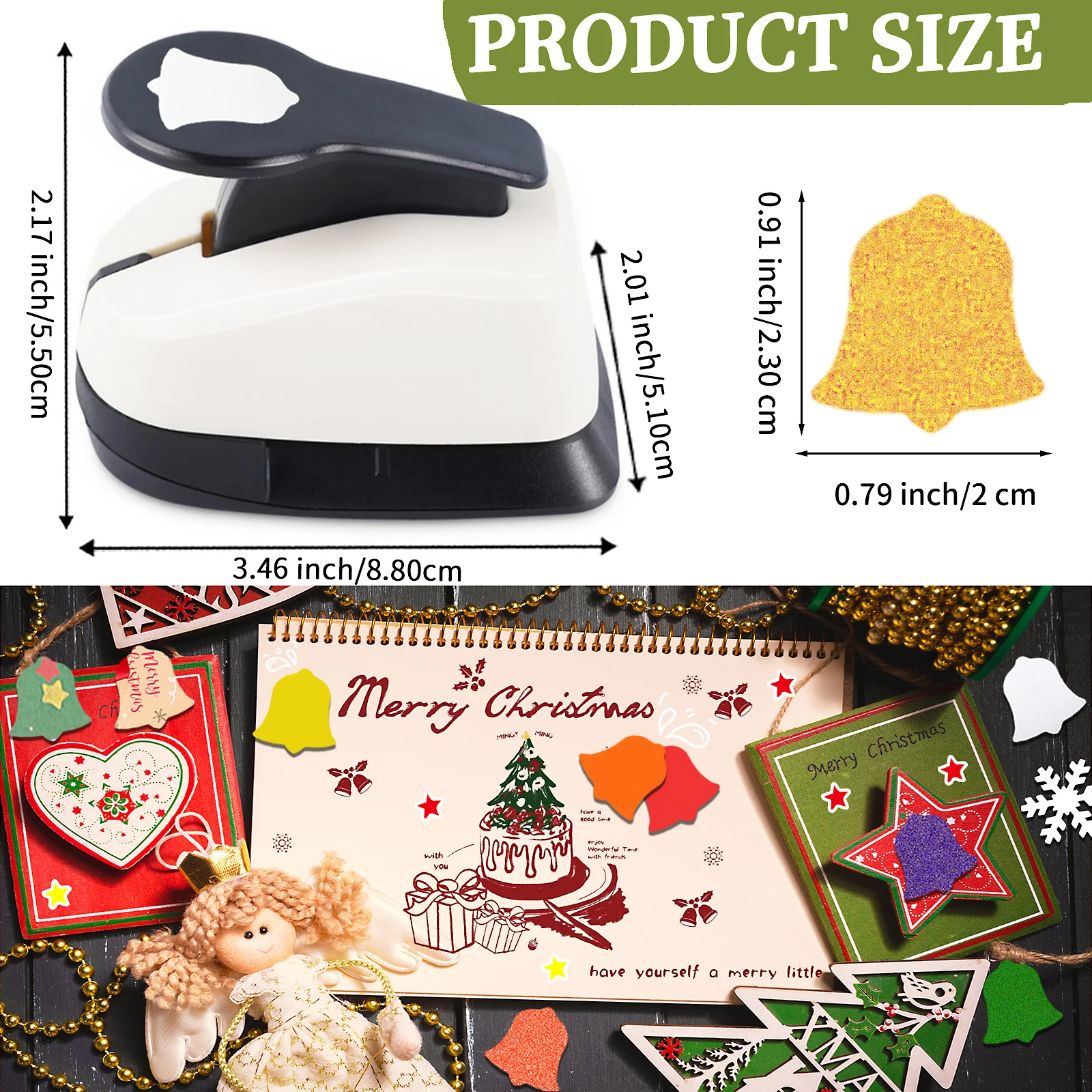 3pcs Paper Hole Puncher Cutter Tool Set Christmas Snowflake Bell Tree Shapes 1 inch 25mm for Paper Art and Crafts for Christmas view 6