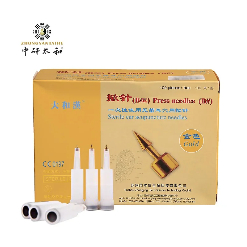 ZHONGYAN TAIHE 100pcs Sterile Ear Press Needle Gold Acupressure Ear Seeds Reflexology Helps Eliminate Anxiety Insomnia Stress