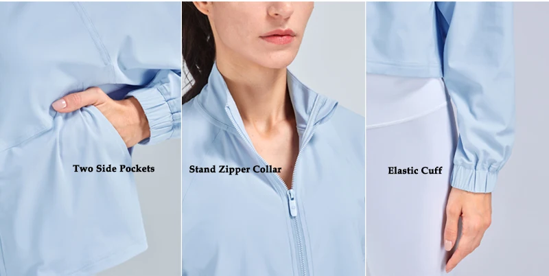 VITALINOVO Sportliche Trainingsjacke für Damen, UPF 50+, langärmelig, Sonnenschutz, leichte Hemden, kurze Jacken mit Reißverschluss, Laufen – Detail 8