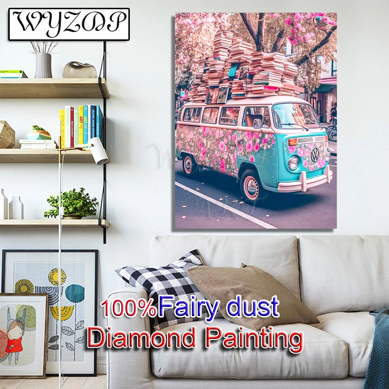 AB 다이아몬드 페인팅 키트 버스 풀 스퀘어 다이아몬드 자수 보석 크로스 스티치 페어리 더스트 다이아몬드 아트 크리스탈 홈 데코, 책 100%