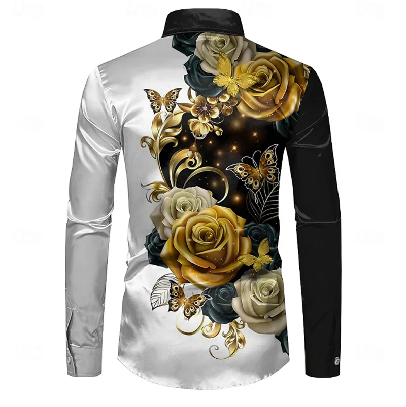 

Men's Classic Simple Color Block Print Long Sleeve Shirt Hawaiian Simple Business Casual Button Shirt Beach Vacation Men's Top