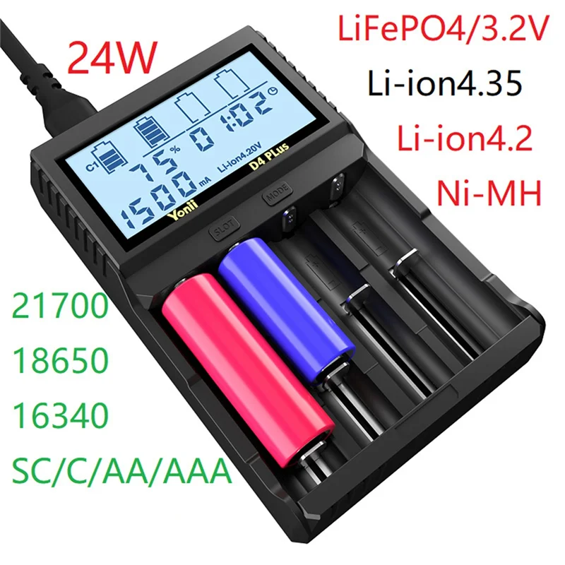 

R4 USB QC Battery Charger Intelligent Circuitry Global Insurance Li-Ion a AA AAA AAAANi-MH 18650 21700 26650 EU Plug