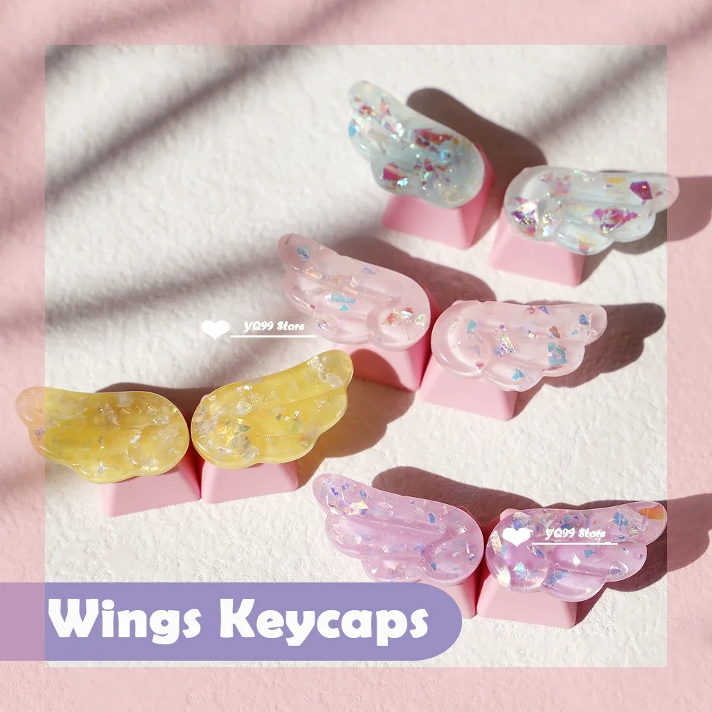 لطيف شفافة الوردي أسود أبيض أجنحة كيكابس ل الكرز Mx التبديل اليدوية لوحة المفاتيح الميكانيكية R4 مفتاح مخصص القط Diy Keycap #6