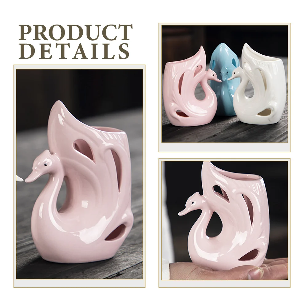 

Ceramic Flower Vase Swan Shaped Decorative Vase Desktop Pot Multifunctional Home Decor Makeup Brush Storage Flower Arrangement