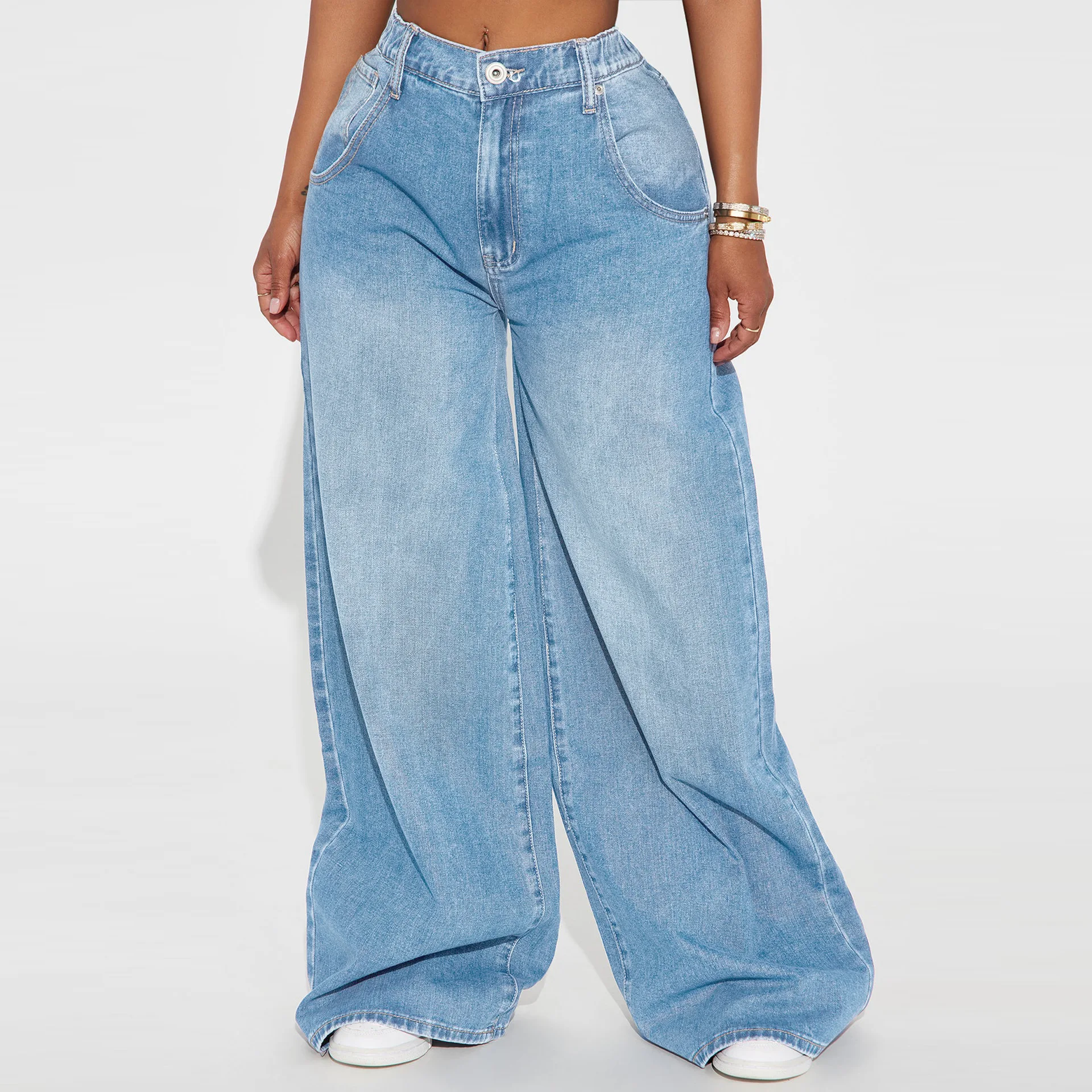 Street Personality High Waist Wide Leg Jeans, Women Four Seasons New Classic Fashion Casual High Waist Denim Straight Leg Pants