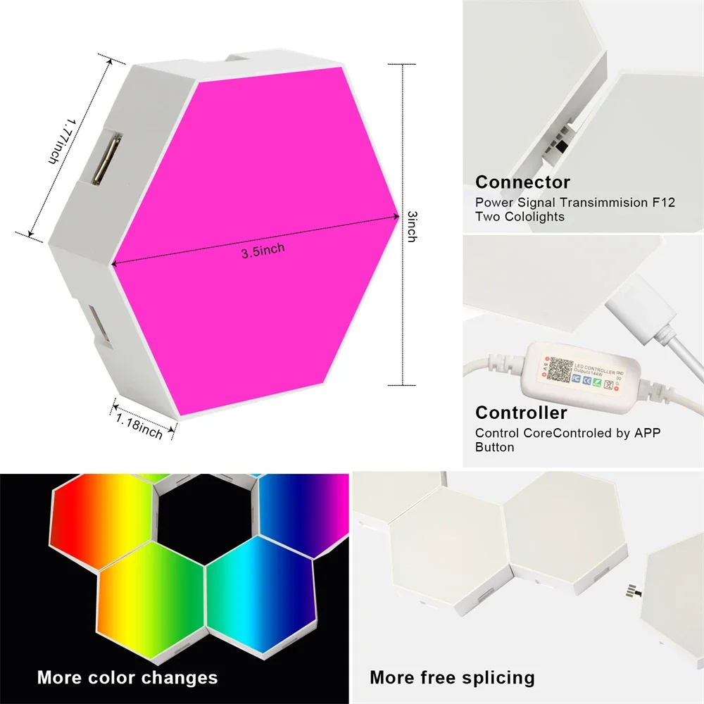 RGB 지능형 육각 벽 램프, 블루투스 투야 와이파이 주변 야간 조명, 실내 게임 룸 침실용 DIY 리듬 픽업 램프