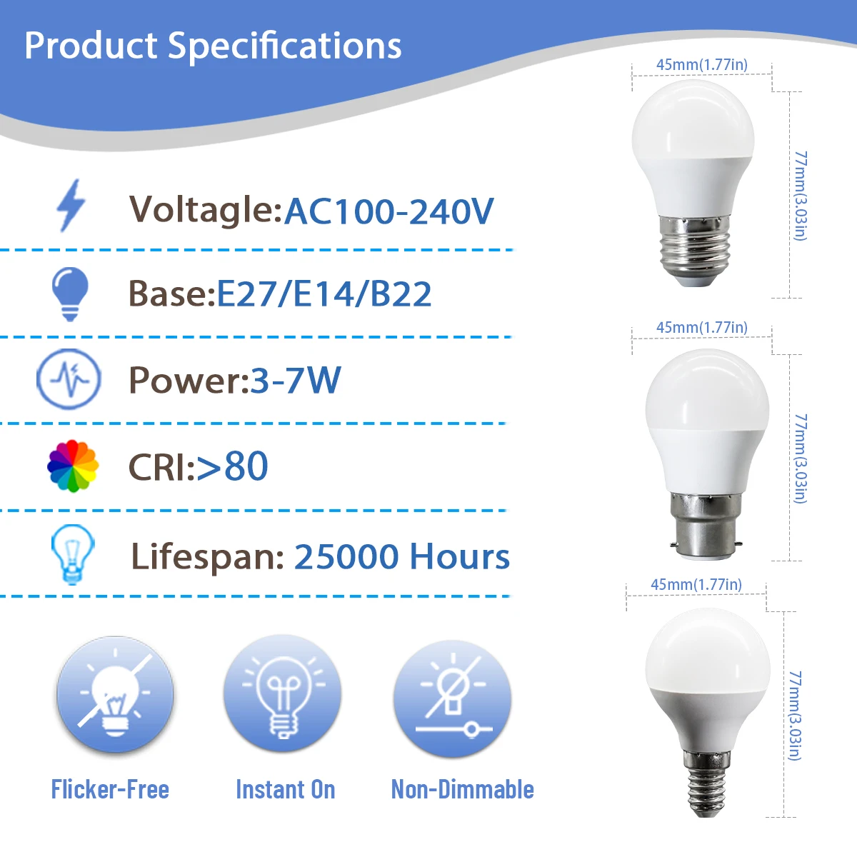 1-12PCS G45 LED Bulb E14 E27 B22 3W 5W 6W 7W AC100-240V Non-Flicker 3000K 4000K 6000K Mini Globe Bulb Eco-Friendly Home Lighting