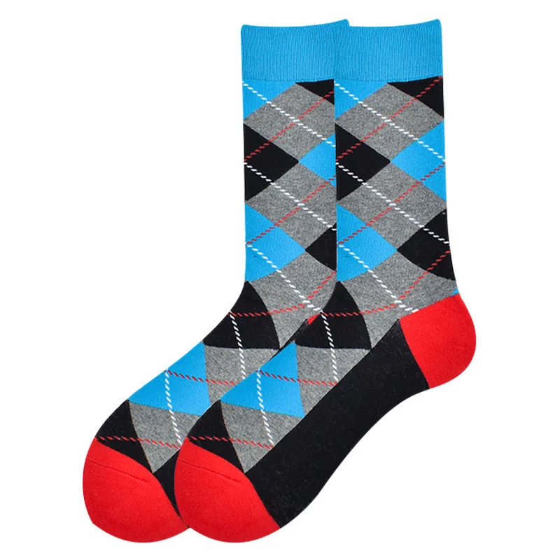 5 paare/paket gekämmte Baumwolle Männer Socken Retro Mode Farben männliche geometrische Raute klassisches Design Party Business Kleid Socken