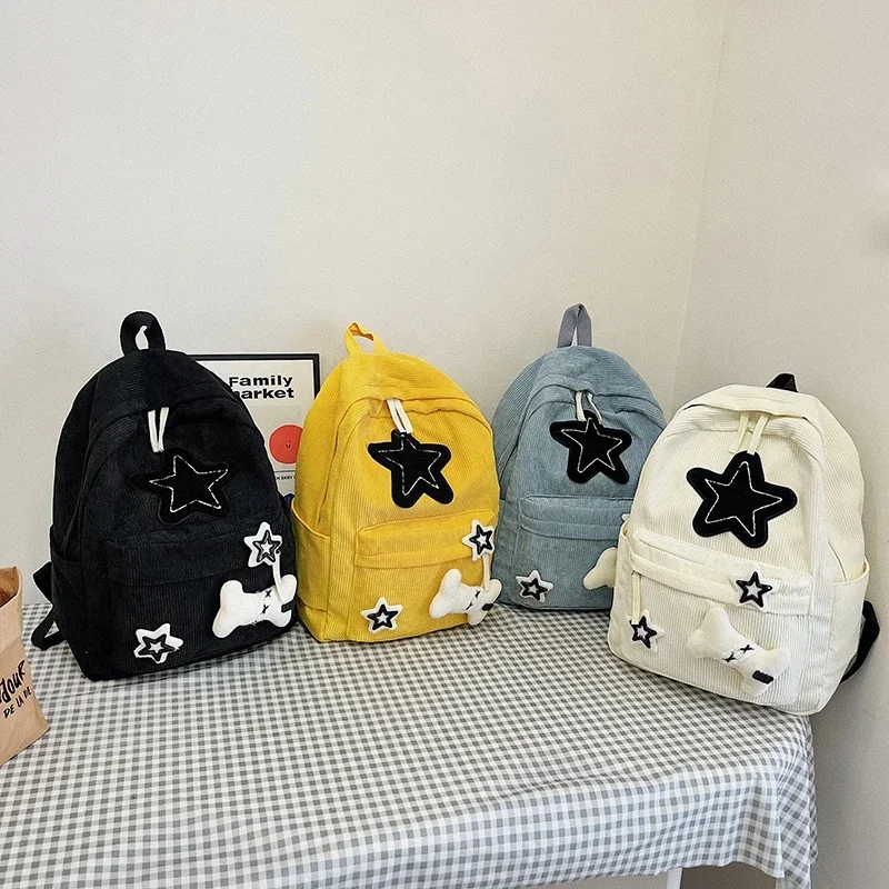 Mochilas femininas de veludo simples, bolsas casuais, monocromáticas, alta qualidade, grande capacidade, linha de costura, moda, nova, 2024