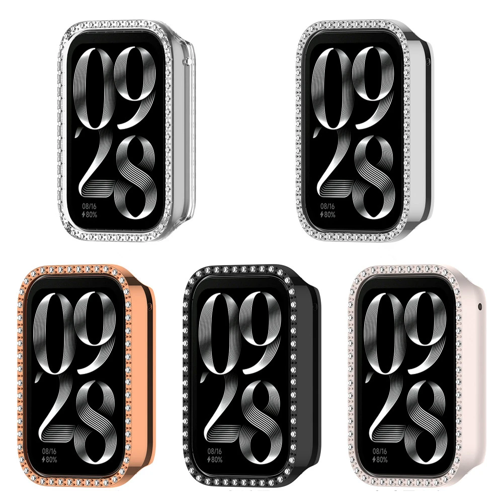 حافظة حماية لهاتف Xiaomi mi Band 8 Pro سوار ساعة ذكية مطلي بالكمبيوتر مع إطار ممتص للصدمات مرصع بالألماس Ca