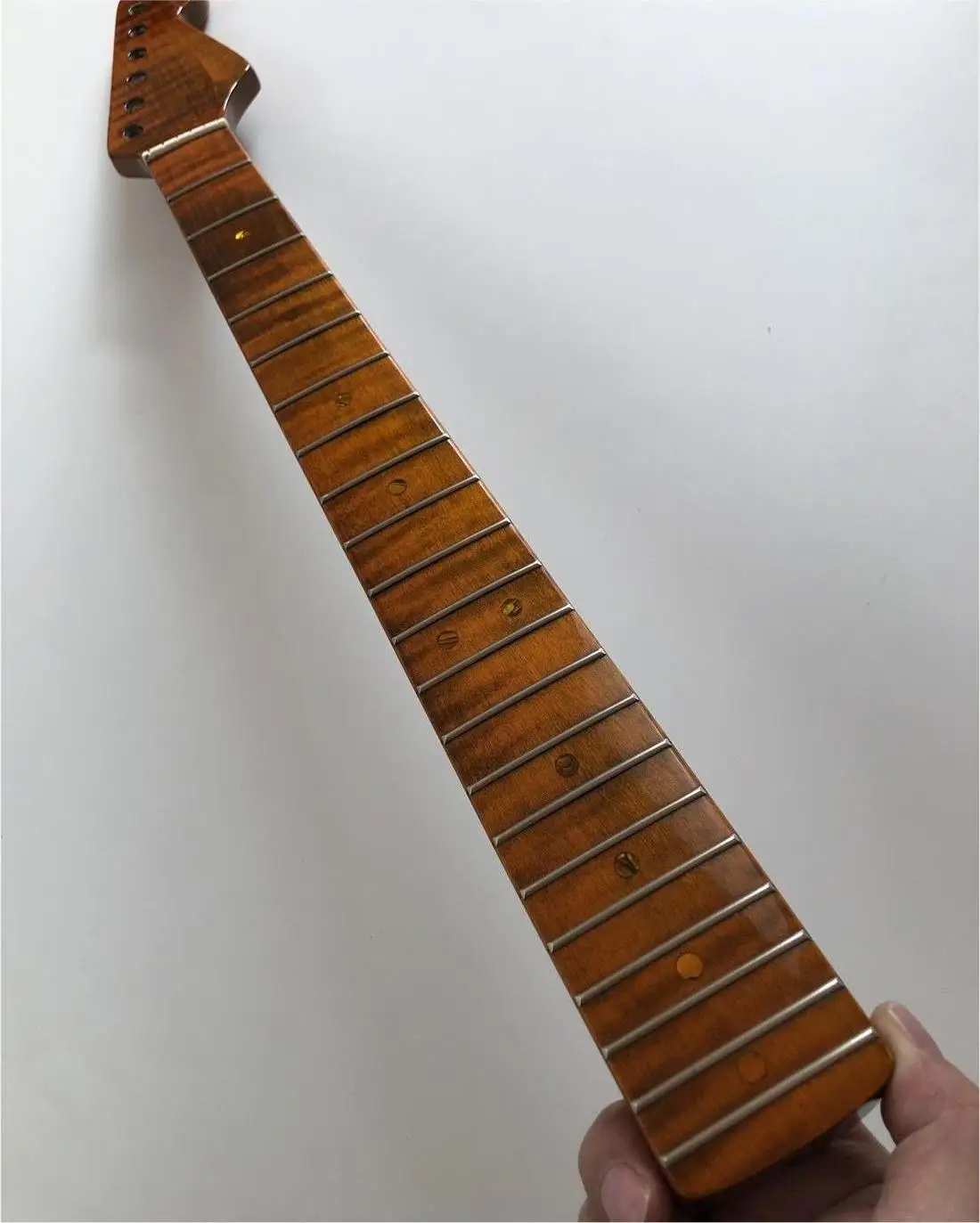 Tiger Flame Maple Guitar Neck 21 Fret 25.5inch Pearl Dot Inlay DIY Guitar Part Replacement Gloss