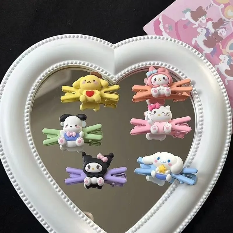 

Kawaii Kuromi My Melody Hello Kitty Sanrio Children Cartoon Hair Pendant PomPomPurin Headwear Princess Wind Tire for Girls