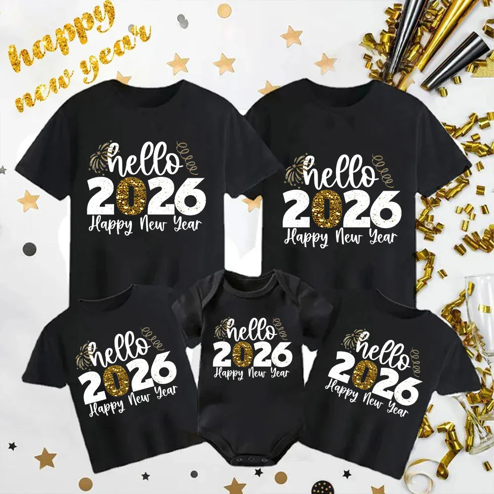 Ciao 2026 Camicie Coordinate Per La Famiglia Felice Anno Nuovo Papà Mamma E Figlia Figlio Maglietta Pagliaccetto Per Bambini Look Per La Famiglia Abiti Di Capodanno
