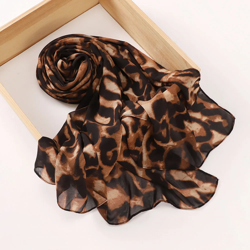 Hot Sale Leopard Print Chiffon Hijab Muslim Women Scarf Breathable Malaysian Headscarf Wraps Shawls Tudung Bawal