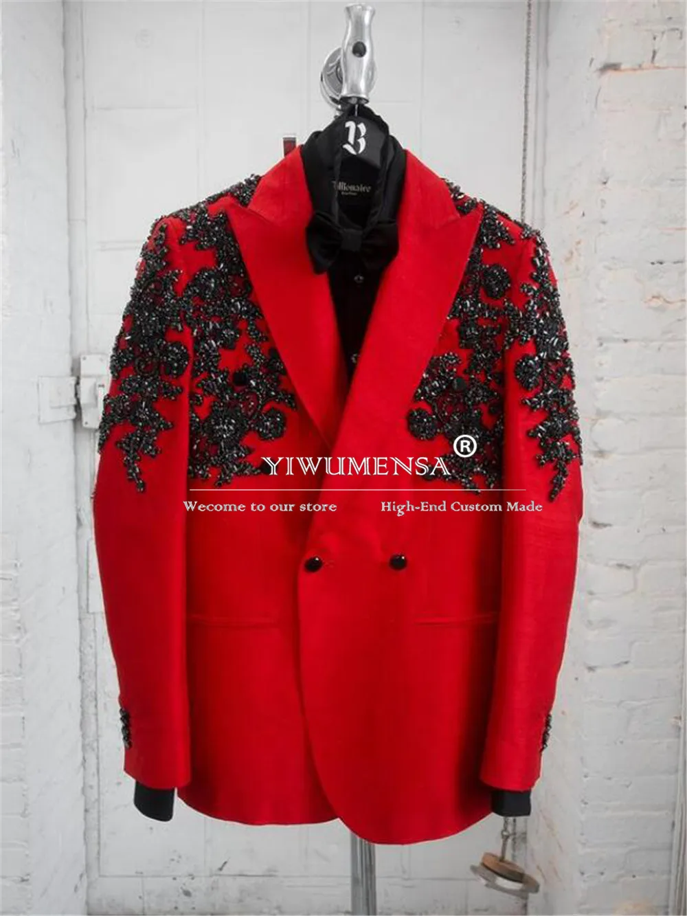 

Black Jewelry Beads Embroidered Men Suits Luxury Wedding Groom Tuxedos Male Prom Blazers 2 Pieces Sets Traje De Hombre Exclusive