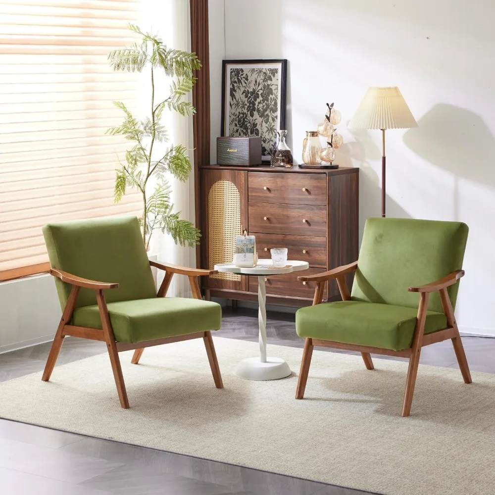 

Living Room Chair Set of 2, Sturdy Upholstered Vintage Solid Wood Armchairs, Mid Century Lounge Velvet Accent Living Room Chair