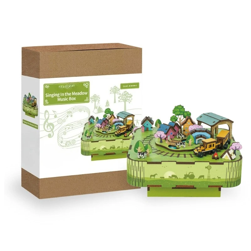 

Музыкальная шкатулка, поезд, 3D трехмерный креативный мультяшный пасторальный деревянный орнамент ручной работы