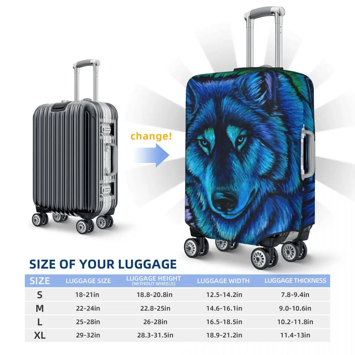 Lobo Aurora Imprimir Bagagem Protetora Poeira Cobre Elastic Impermeável 18-32 polegada Suitcase Cover Viagem Acessórios