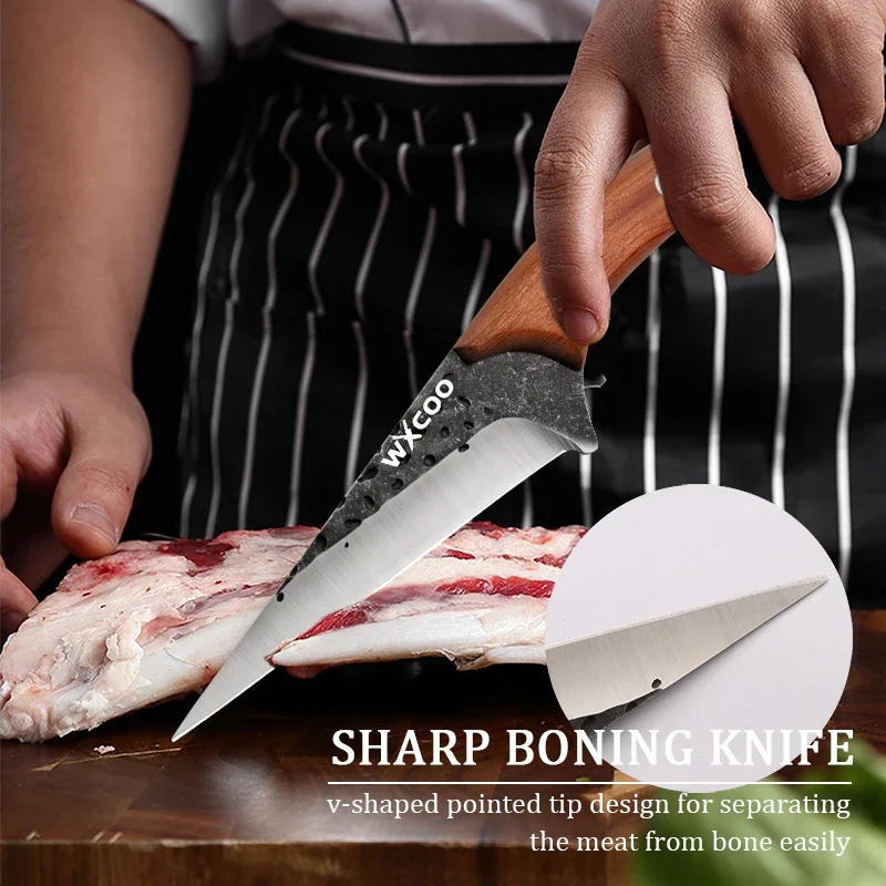 WXCOO 1~9pcs Stainless Steel Kitchen Knives Professional Fish Boning Knife Meat Cutting Ultra Sharp Fruit Knife BBQ Cooking Tool
