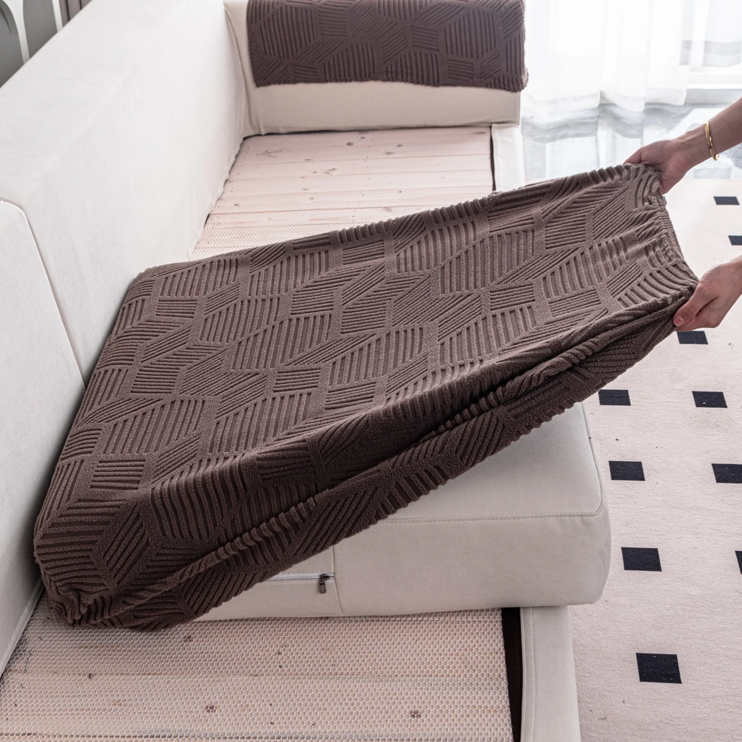 1Piece Universal Peism Jacquard Stretch Sofa Cover Cushion Cover, For Living Room Four Seasons Pet Friendly