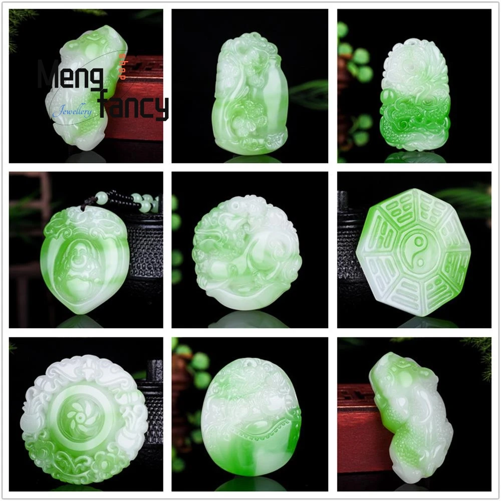 

Natural Hetian Jade Floating Green Zodiac Dragon Buddha Nosy Pendant High-grade Exquisite Fashion Luxury Jewelry Holiday Gifts