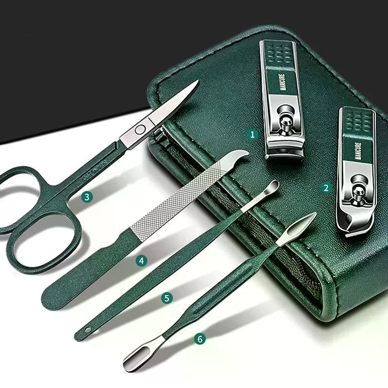 6 Pcs Portable Luxury Manicure Sets Pedicure Kits Bright Black Nail Clipper Set Personal Care Tools Eyebrow Scissors