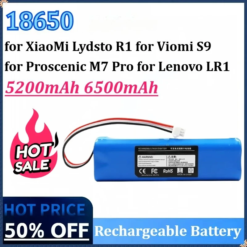 

18650 14.4V 5200/6500mAh for XiaoMi Lydsto R1 for Viomi S9 for Proscenic M7 Pro for Lenovo LR1 Replacement Li Ion Battery Pack