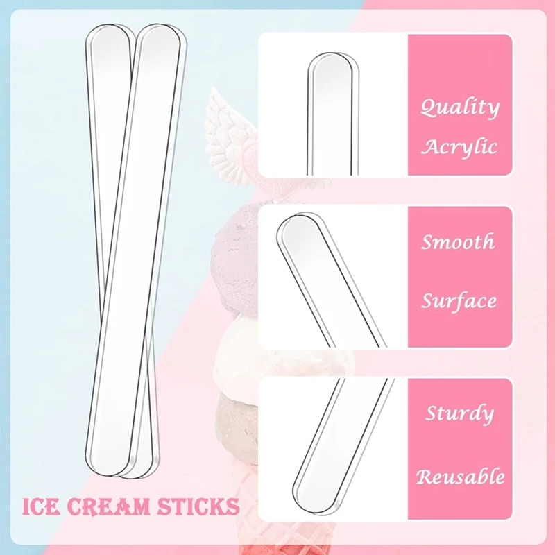 50Pcs Acrylic Popsicle Cakesicle Sticks And Wrappers Set,Reusable Ice Cream Sticks For Homemade Cake ,Dessert,4.5Inch