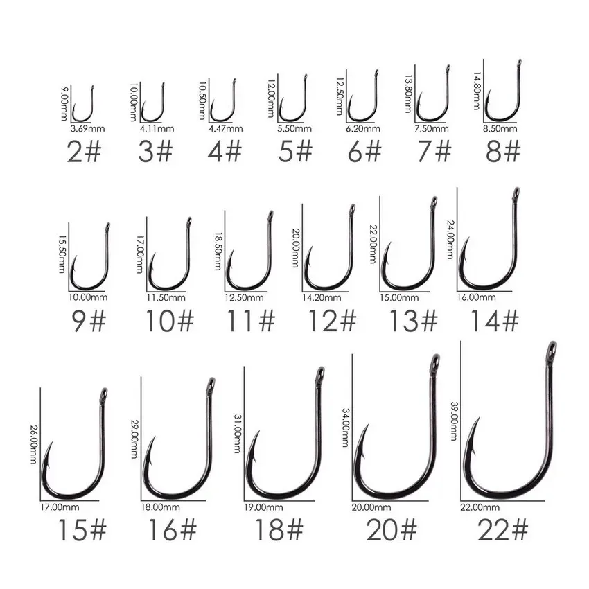 50pcs/20pcs/box Fish Hook High Carbon Steel Barbed 2-22# Fly Fishing Hook Worm Pond Fishing Bait Holder Jig Hole Pesca