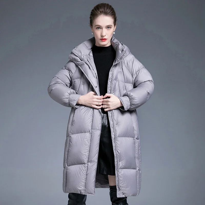 2024 Winter New Down Jacket Female 90 White Duck Down Thickened Hooded Puffer Jacket Fashionable Casual Loose Warm Lady Jackets