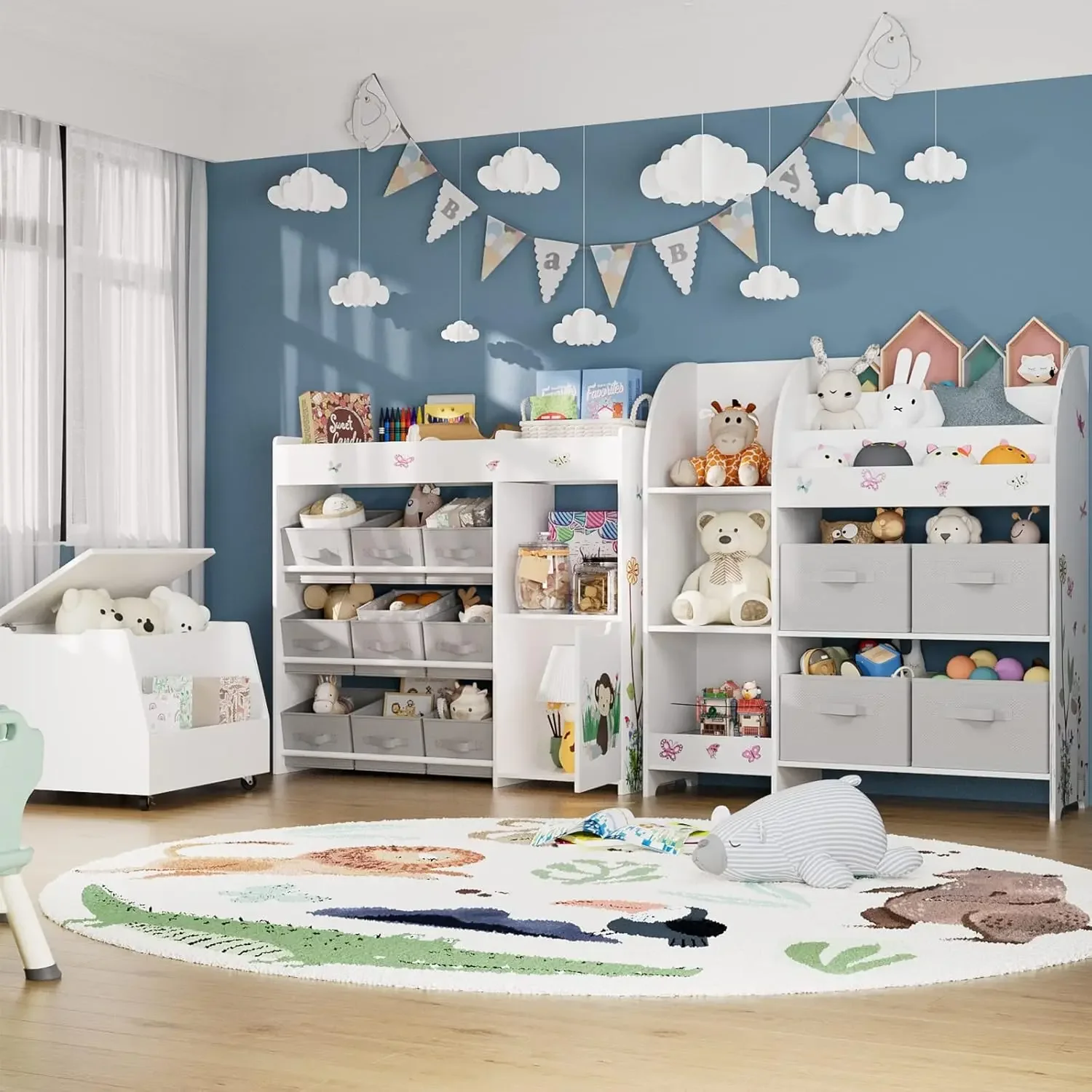 Kids Bookshelf, Toy Storage Organizer with Bookcase, Children's Toy Shelf with 9 Bins for Children's Room, Playroom, Hallway, Ki image 5
