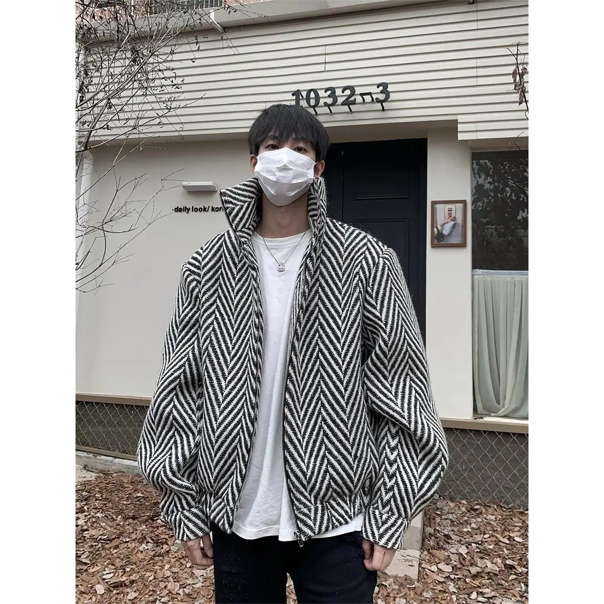 

Неводная полосатая куртка с воротником-стойкой для мужчин и женщин, осенне-зимняя хлопковая одежда, высокое качество, Гонконг, тренд в стиле ретро