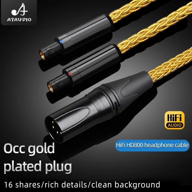 ATAUDIO Hifi Headphone Cable New 16 Core OCC Core Gold Plated  HD800 Earphone Cable for HD800 Players Earphones