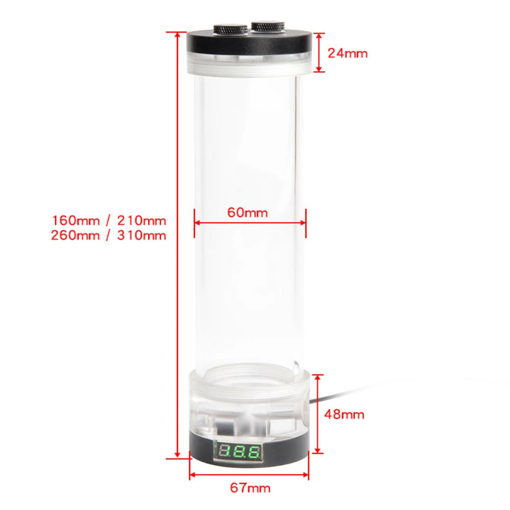 FREEZEMOD PC Cooling OD 60MM Reservoir Cylindrical Water Tank Box With Temperature Display 160/210/260/310mm YSX-PMX