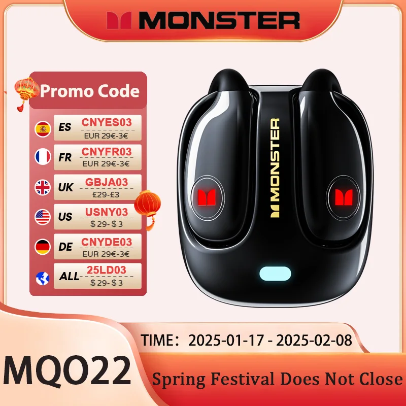 Choice Monster MQO22 New OWS Bluetooth 5.4 Headphones HIFI Sound Quality Stereo Music Gaming Headset Waterproof Sports Earbuds