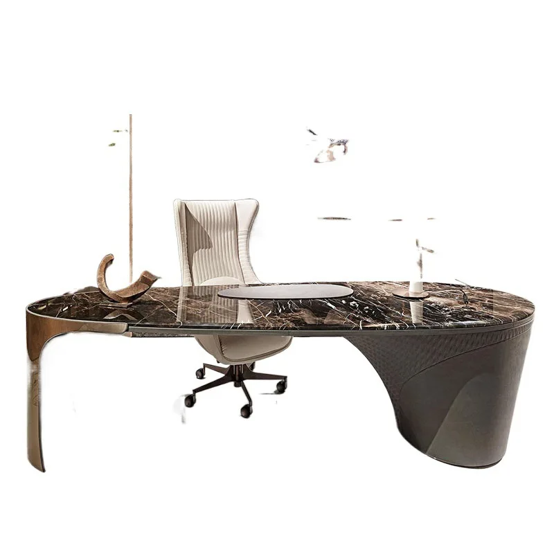 Light luxury stainless steel natural marble desk writing desk