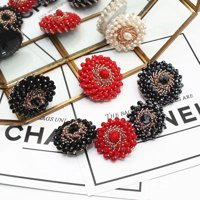 High Quality 1pcs Crystal Hand Sewn Bead Buckle Coat Garment Decorative Buttons