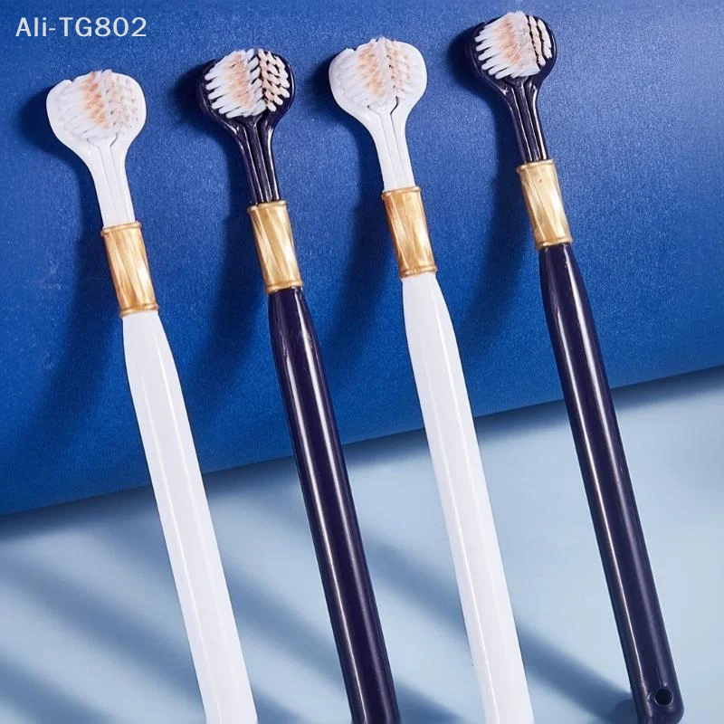 Neosfg 6Pcs Family Soft Bristled Three Sided Toothbrush - Efficient Cleaning Three Headed Manual Toothbrush