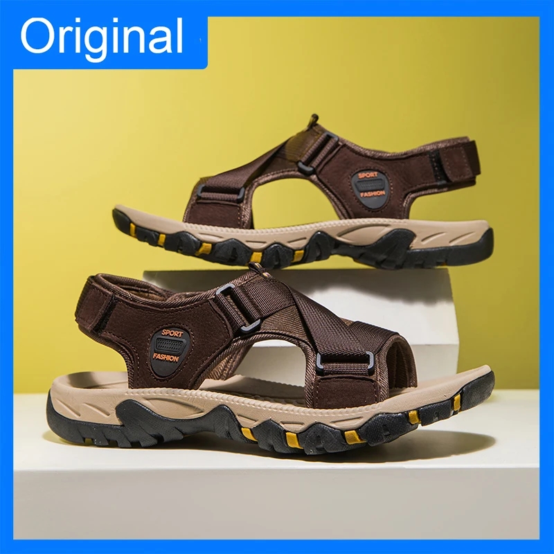 

Men Sandals Leather Exposed Toes Breathable Comfortable Summer New Water Shoes Breathable Non Slip Beach Shoes for Teenagers