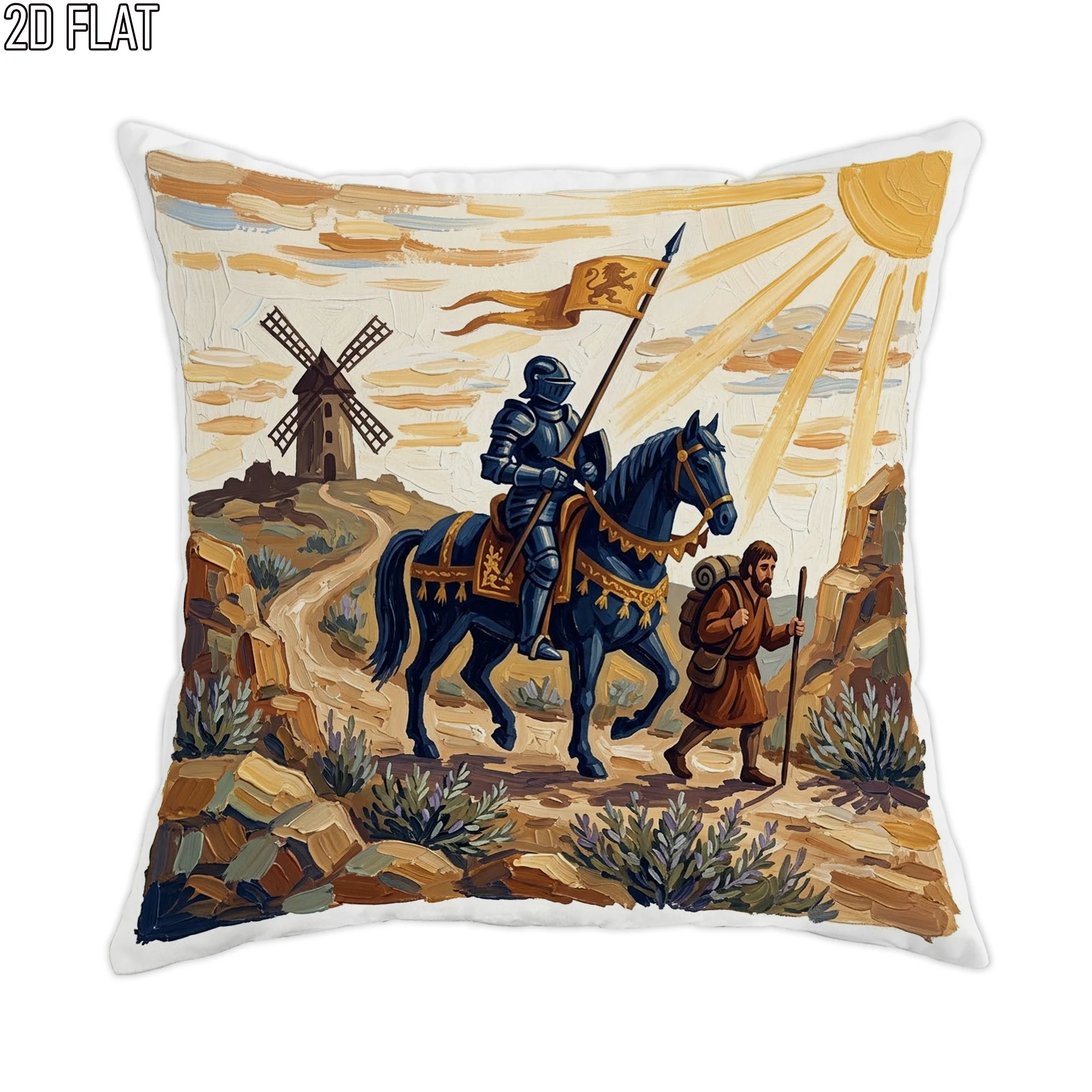 Don Quixote Pillow Case, Vintage Knight Art Cushion Cover, Classic Literature Decor, Retro Spanish Style Textile, Gift for Book