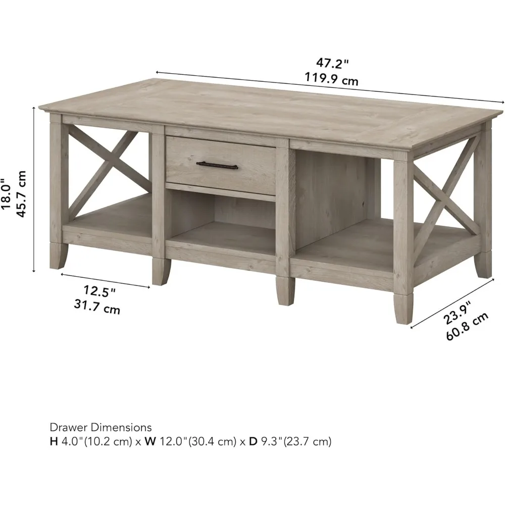 Key West Coffee Table with Storage in Washed Gray